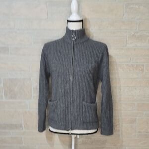 Cullen 100% Cashmere Ribbed Zip Front Sweater Jacket Double Zipper Gray Size S